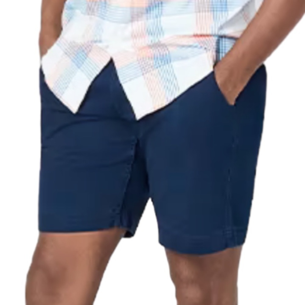 H&M men’s navy blue slim fit elastic waist cotton stretch shorts size medium